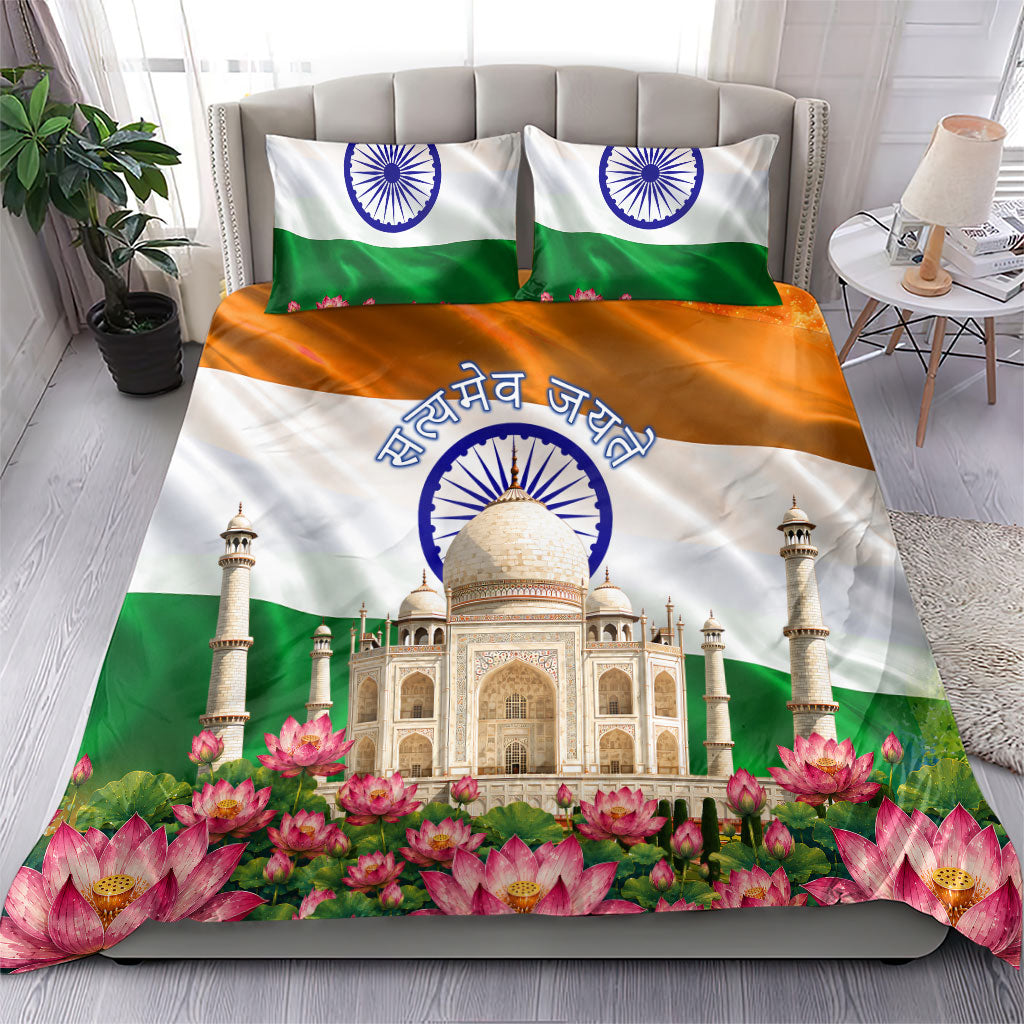 India Flag Peacock Bedding Set Vibrant Cultural Indian Taj Mahal Lotus