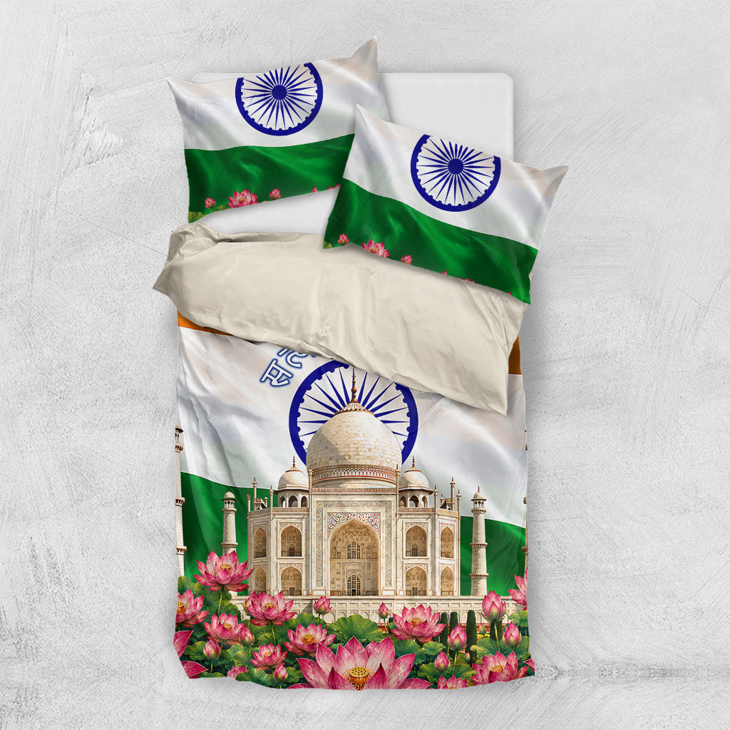 India Flag Peacock Bedding Set Vibrant Cultural Indian Taj Mahal Lotus