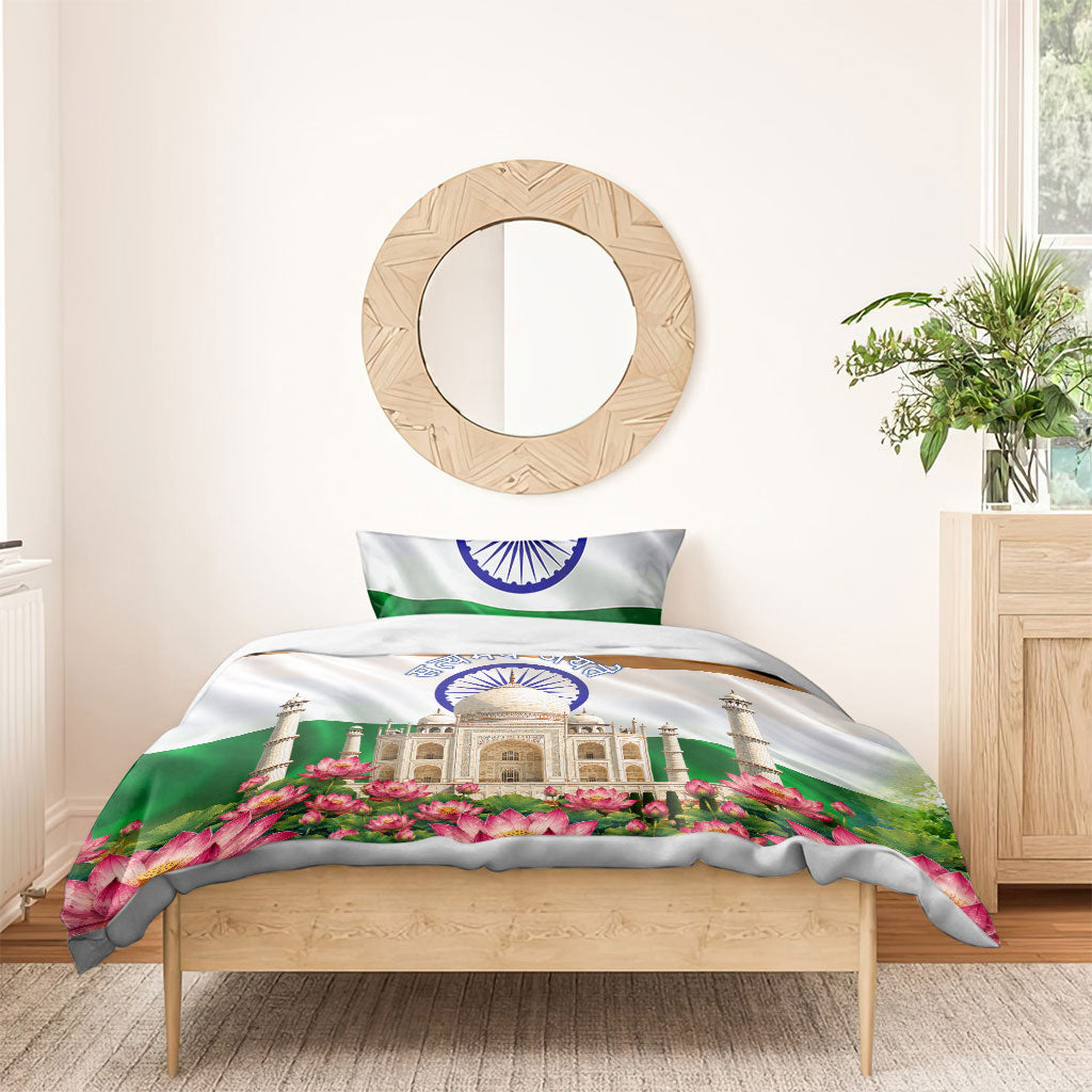 India Flag Peacock Bedding Set Vibrant Cultural Indian Taj Mahal Lotus