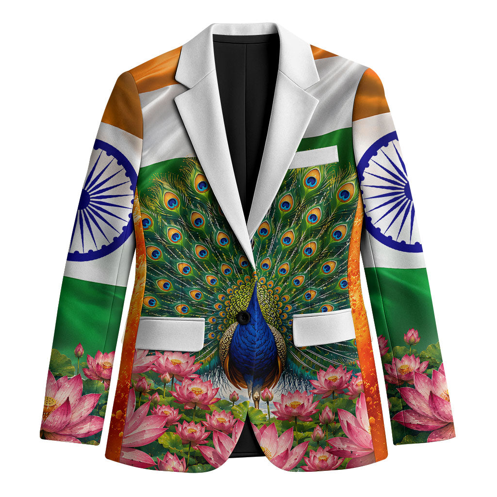 India Flag Peacock Blazer Vibrant Cultural Indian Taj Mahal Lotus