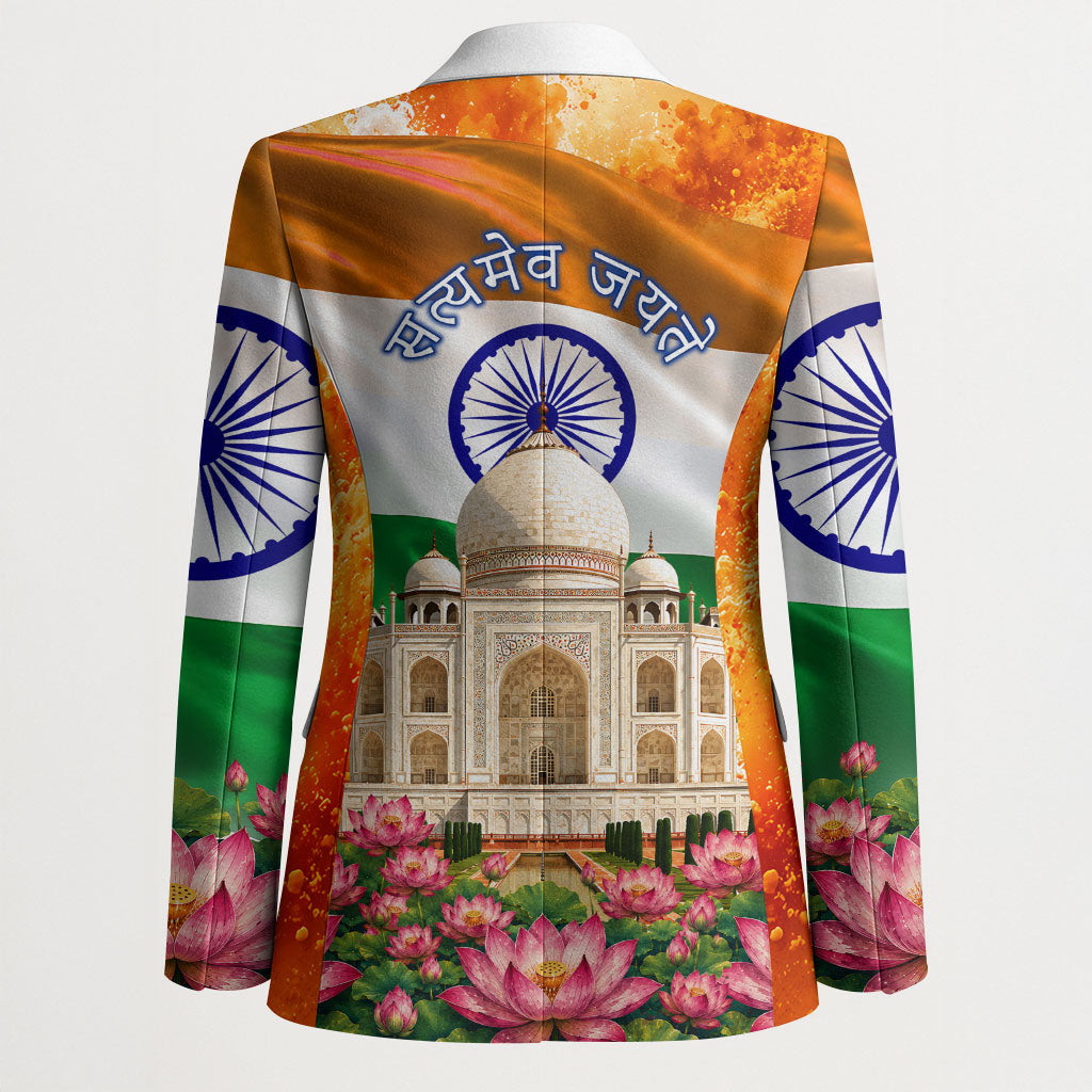 India Flag Peacock Blazer Vibrant Cultural Indian Taj Mahal Lotus