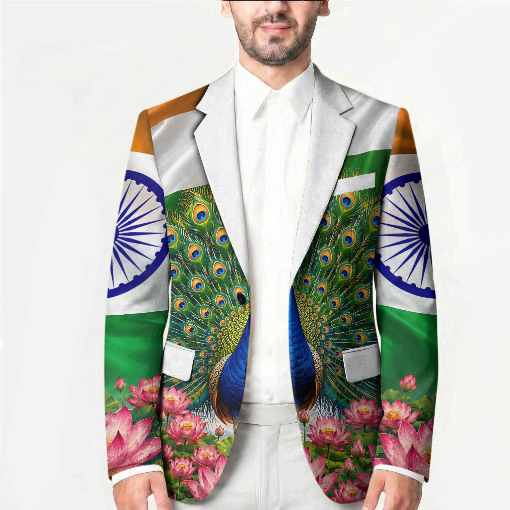 India Flag Peacock Blazer Vibrant Cultural Indian Taj Mahal Lotus