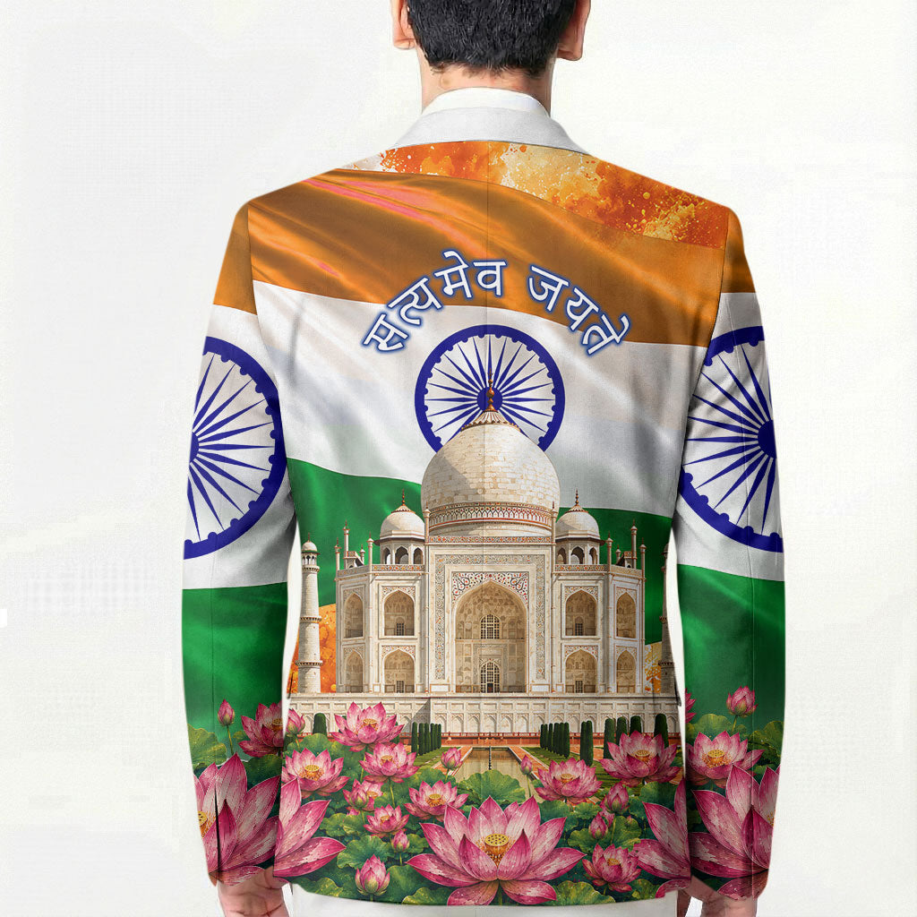 India Flag Peacock Blazer Vibrant Cultural Indian Taj Mahal Lotus