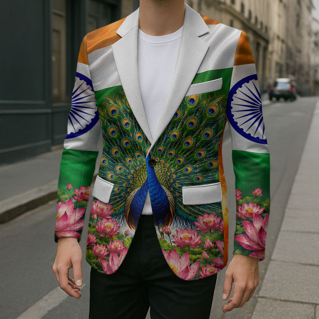 India Flag Peacock Blazer Vibrant Cultural Indian Taj Mahal Lotus