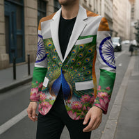 India Flag Peacock Blazer Vibrant Cultural Indian Taj Mahal Lotus