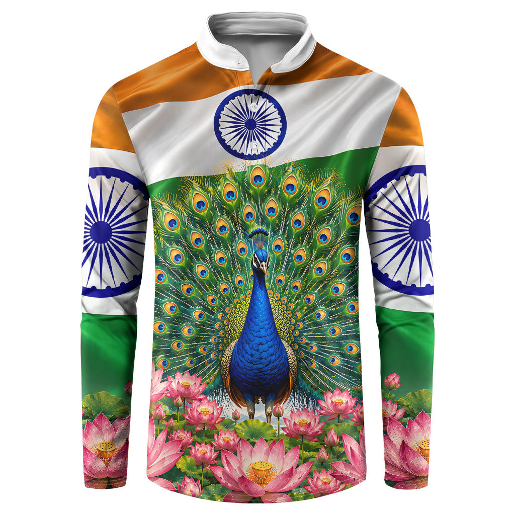 India Flag Peacock Button Sweatshirt Vibrant Cultural Indian Taj Mahal Lotus