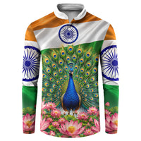 India Flag Peacock Button Sweatshirt Vibrant Cultural Indian Taj Mahal Lotus