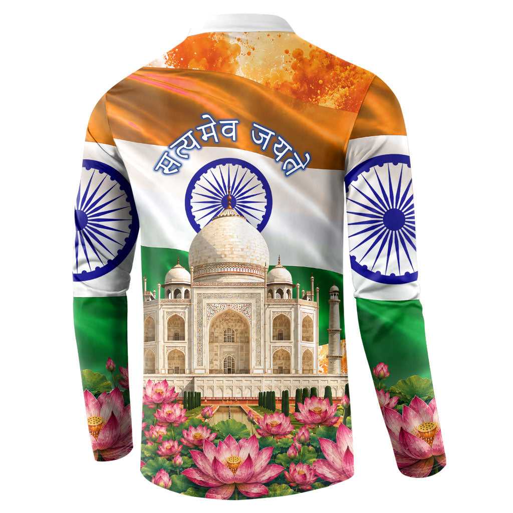 India Flag Peacock Button Sweatshirt Vibrant Cultural Indian Taj Mahal Lotus