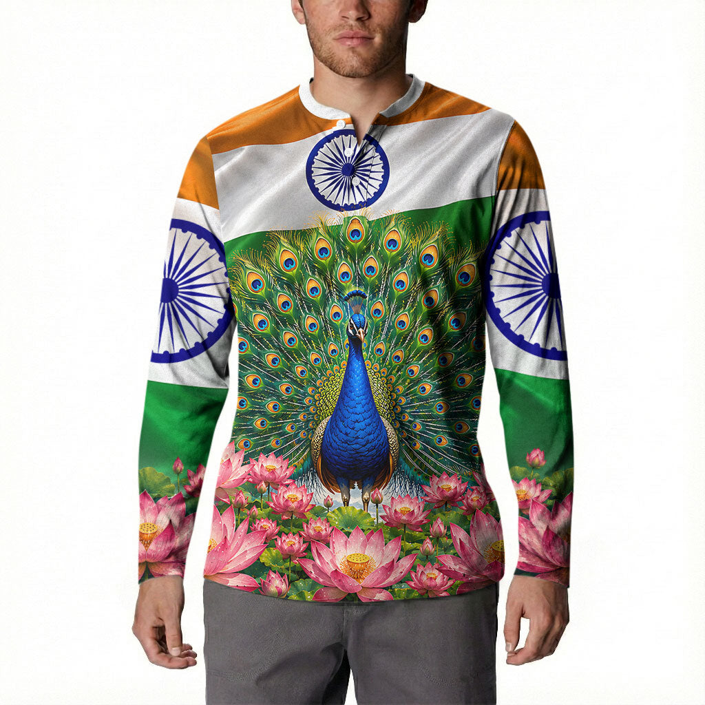 India Flag Peacock Button Sweatshirt Vibrant Cultural Indian Taj Mahal Lotus