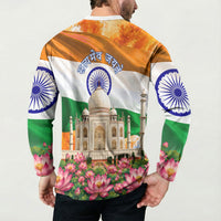 India Flag Peacock Button Sweatshirt Vibrant Cultural Indian Taj Mahal Lotus