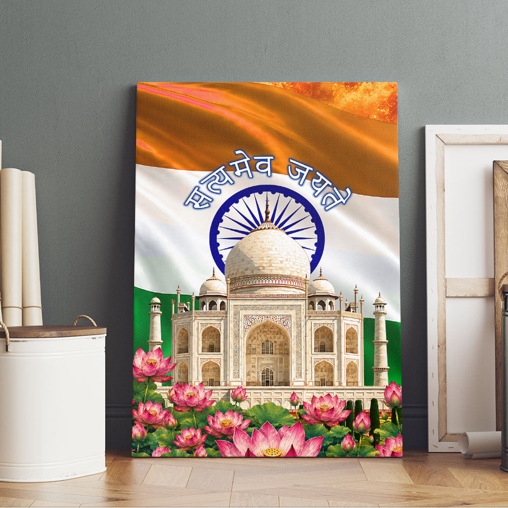 India Flag Peacock Canvas Wall Art Vibrant Cultural Indian Taj Mahal Lotus