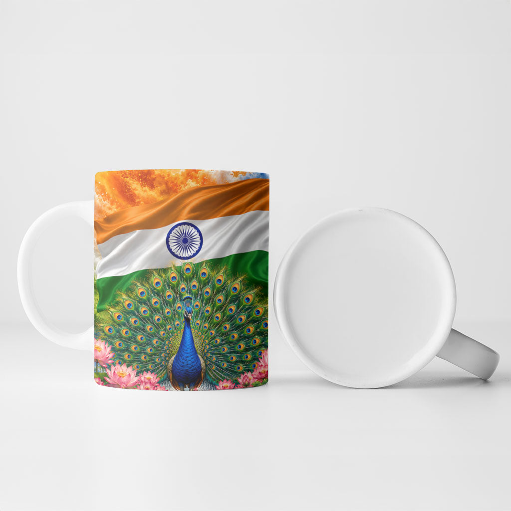 India Flag Peacock Ceramic Mug Vibrant Cultural Indian Taj Mahal Lotus