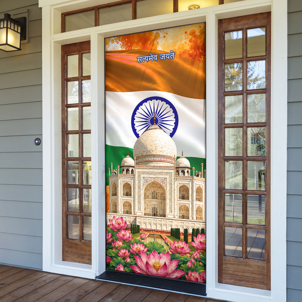 India Flag Peacock Door Cover Vibrant Cultural Indian Taj Mahal Lotus
