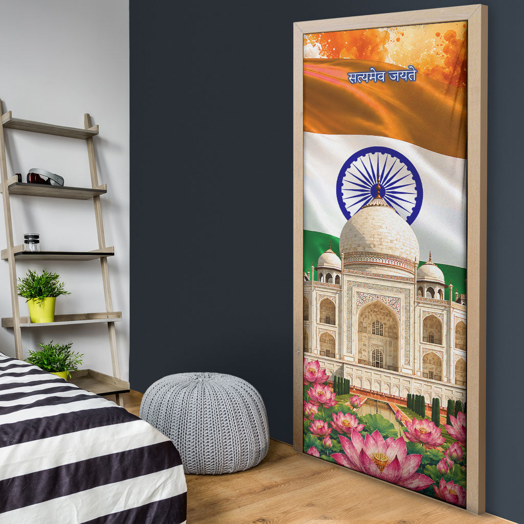 India Flag Peacock Door Cover Vibrant Cultural Indian Taj Mahal Lotus
