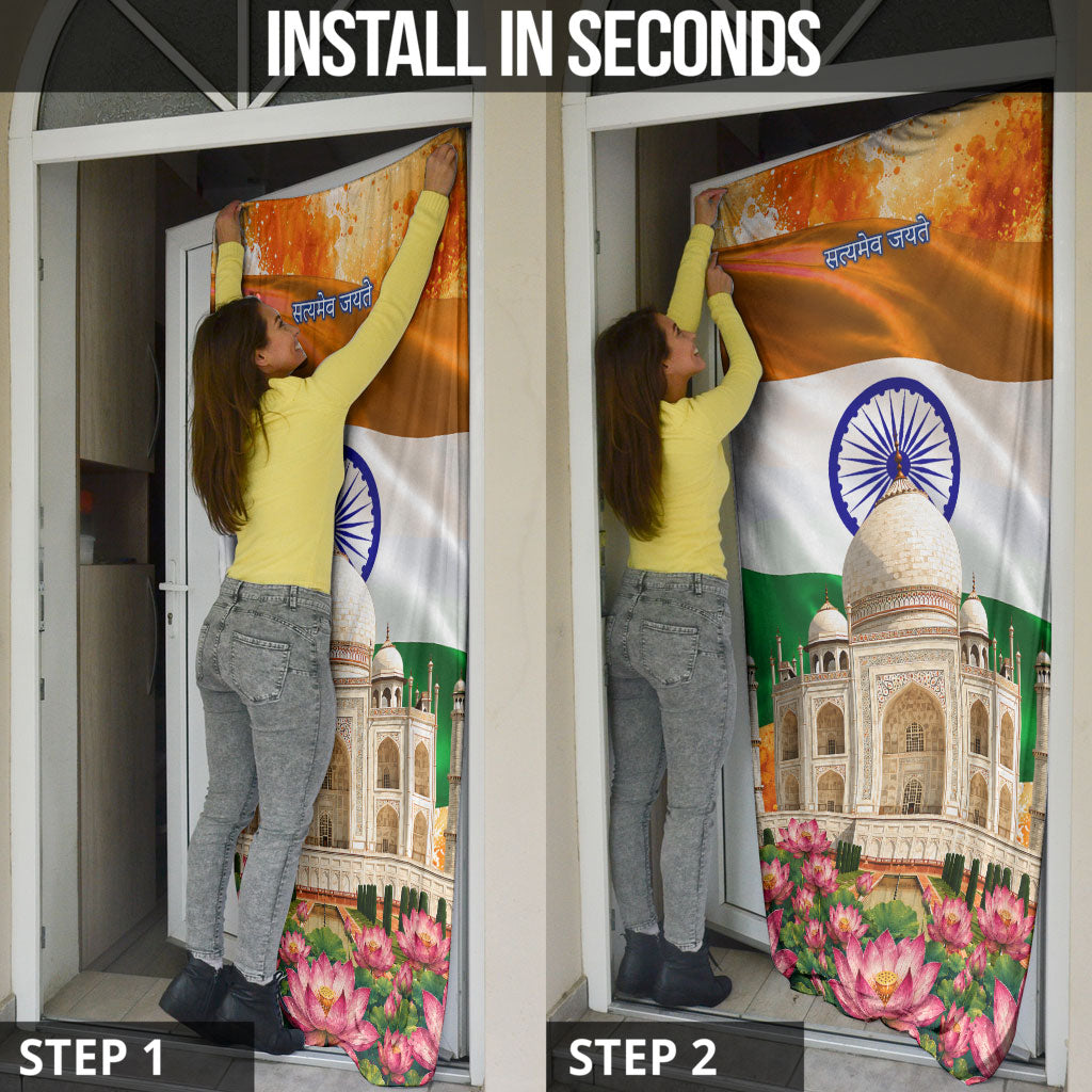 India Flag Peacock Door Cover Vibrant Cultural Indian Taj Mahal Lotus