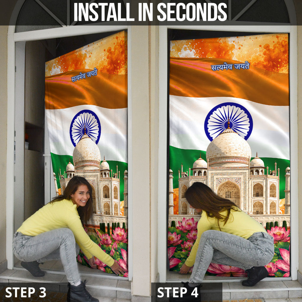 India Flag Peacock Door Cover Vibrant Cultural Indian Taj Mahal Lotus
