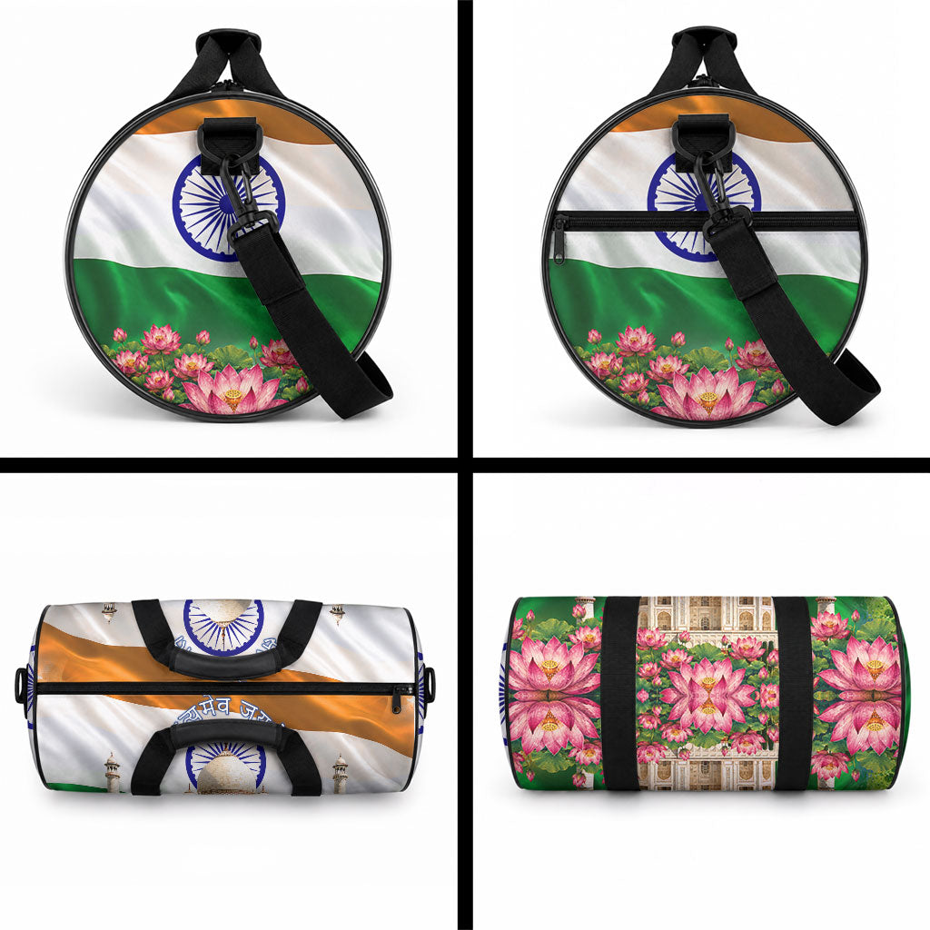 India Flag Peacock Duffle Bag Vibrant Cultural Indian Taj Mahal Lotus
