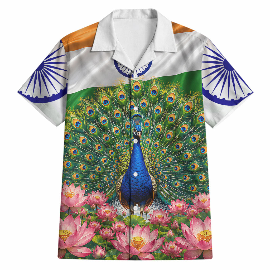 India Flag Peacock Hawaiian Shirt Vibrant Cultural Indian Taj Mahal Lotus