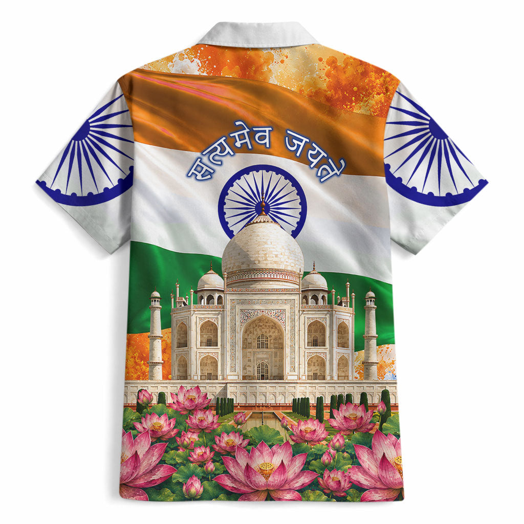 India Flag Peacock Hawaiian Shirt Vibrant Cultural Indian Taj Mahal Lotus