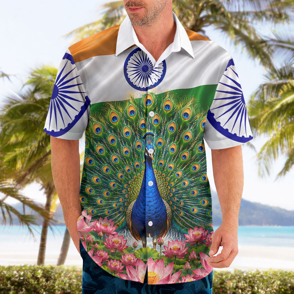 India Flag Peacock Hawaiian Shirt Vibrant Cultural Indian Taj Mahal Lotus