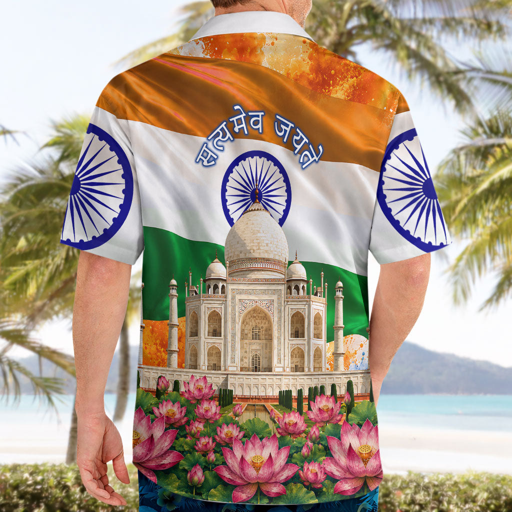 India Flag Peacock Hawaiian Shirt Vibrant Cultural Indian Taj Mahal Lotus