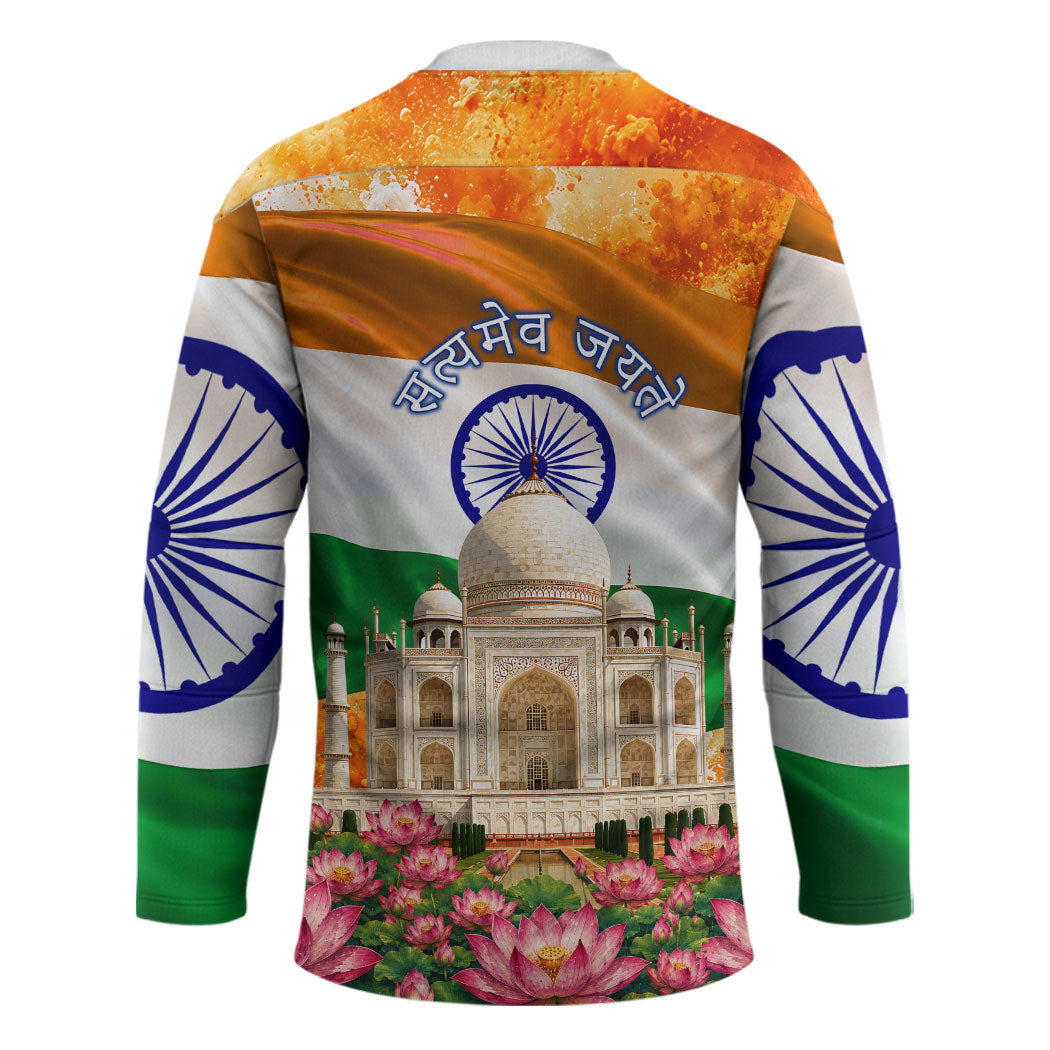 India Flag Peacock Hockey Jersey Vibrant Cultural Indian Taj Mahal Lotus