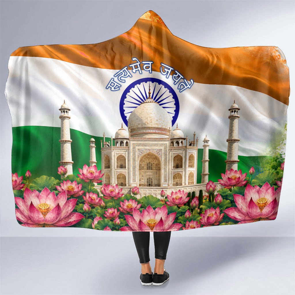 India Flag Peacock Hooded Blanket Vibrant Cultural Indian Taj Mahal Lotus