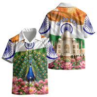 India Flag Peacock Kid Hawaiian Shirt Vibrant Cultural Indian Taj Mahal Lotus