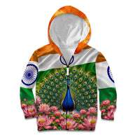 India Flag Peacock Kid Hoodie Vibrant Cultural Indian Taj Mahal Lotus