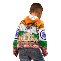 India Flag Peacock Kid Hoodie Vibrant Cultural Indian Taj Mahal Lotus