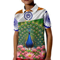 India Flag Peacock Kid Polo Shirt Vibrant Cultural Indian Taj Mahal Lotus