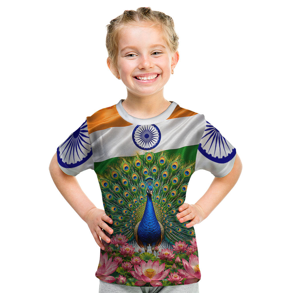 India Flag Peacock Kid T Shirt Vibrant Cultural Indian Taj Mahal Lotus