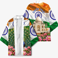 India Flag Peacock Kimono Vibrant Cultural Indian Taj Mahal Lotus
