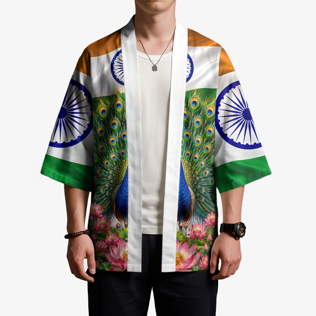 India Flag Peacock Kimono Vibrant Cultural Indian Taj Mahal Lotus
