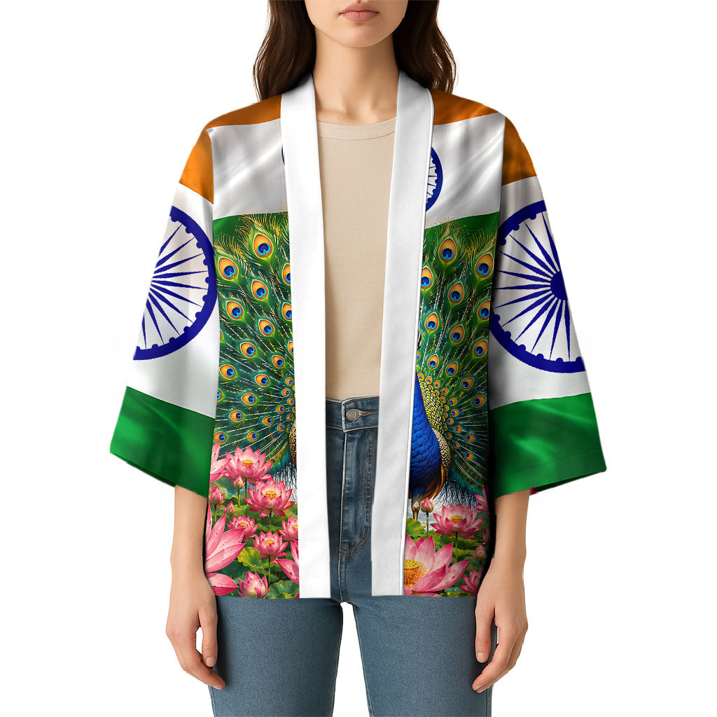 India Flag Peacock Kimono Vibrant Cultural Indian Taj Mahal Lotus