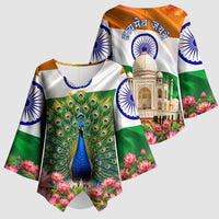 India Flag Peacock Kimono Sleeve Blouse Vibrant Cultural Indian Taj Mahal Lotus