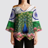 India Flag Peacock Kimono Sleeve Blouse Vibrant Cultural Indian Taj Mahal Lotus