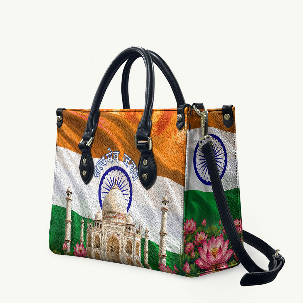 India Flag Peacock Leather Bag Vibrant Cultural Indian Taj Mahal Lotus