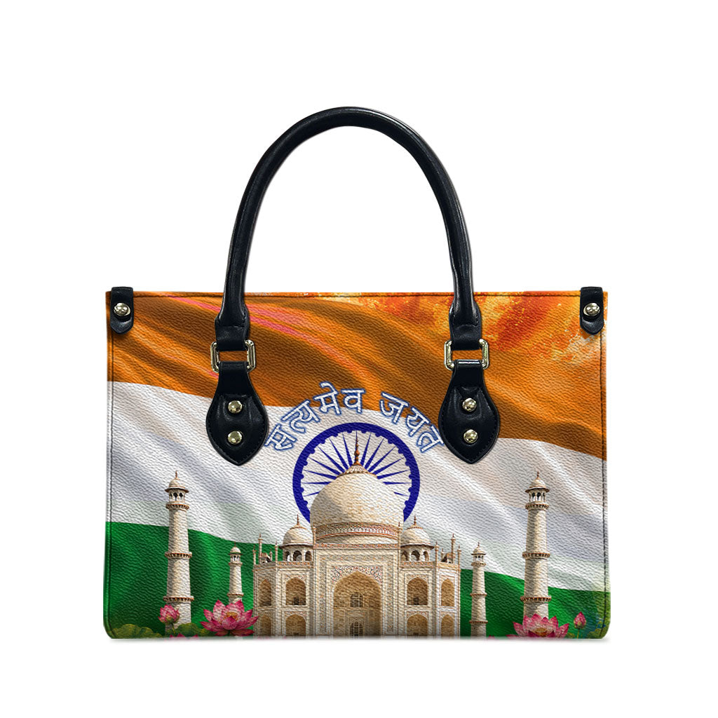India Flag Peacock Leather Bag Vibrant Cultural Indian Taj Mahal Lotus
