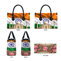 India Flag Peacock Leather Bag Vibrant Cultural Indian Taj Mahal Lotus