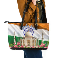 India Flag Peacock Leather Tote Bag Vibrant Cultural Indian Taj Mahal Lotus