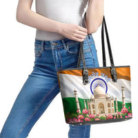 India Flag Peacock Leather Tote Bag Vibrant Cultural Indian Taj Mahal Lotus