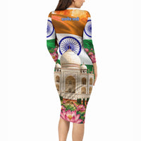 India Flag Peacock Long Sleeve Bodycon Dress Vibrant Cultural Indian Taj Mahal Lotus