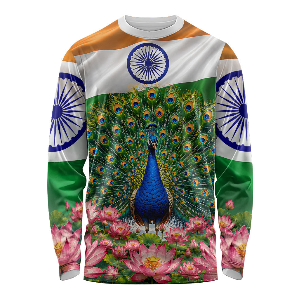 India Flag Peacock Long Sleeve Shirt Vibrant Cultural Indian Taj Mahal Lotus