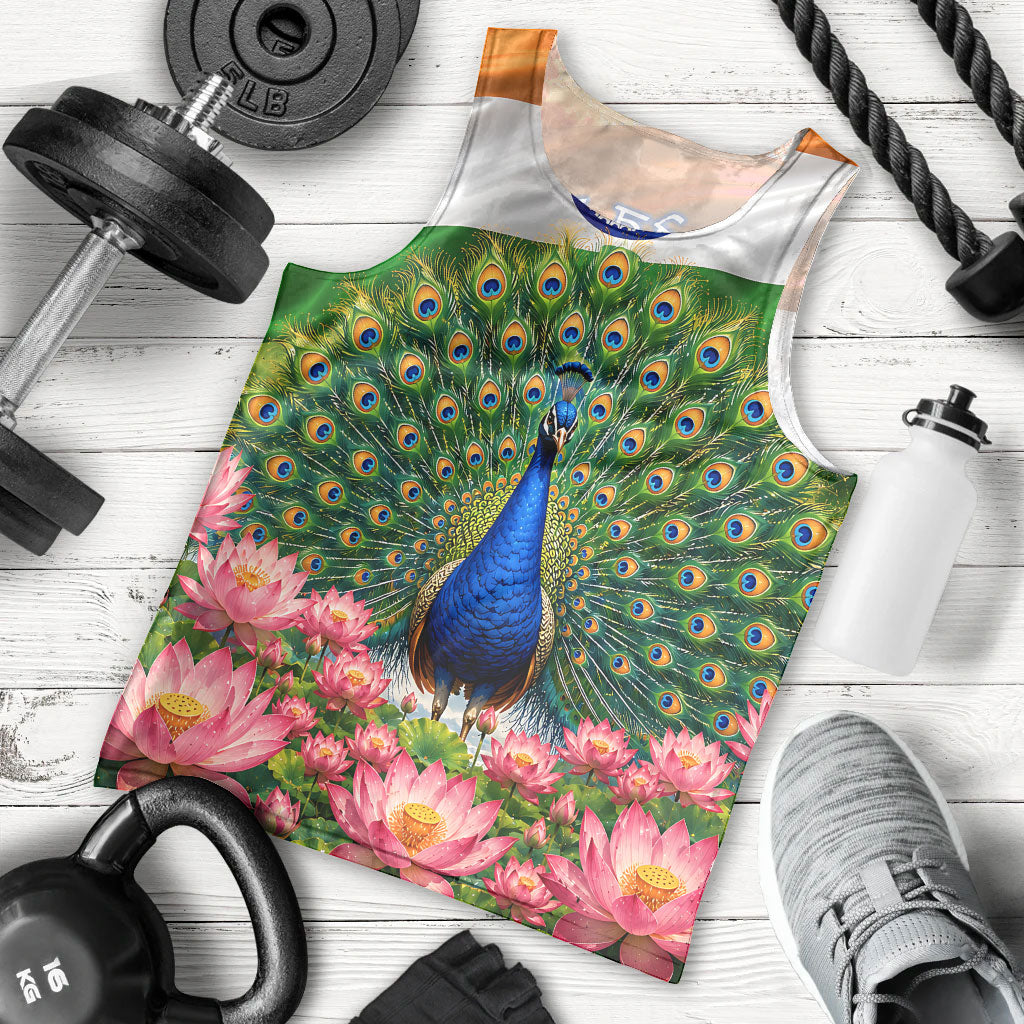 India Flag Peacock Men Tank Top Vibrant Cultural Indian Taj Mahal Lotus