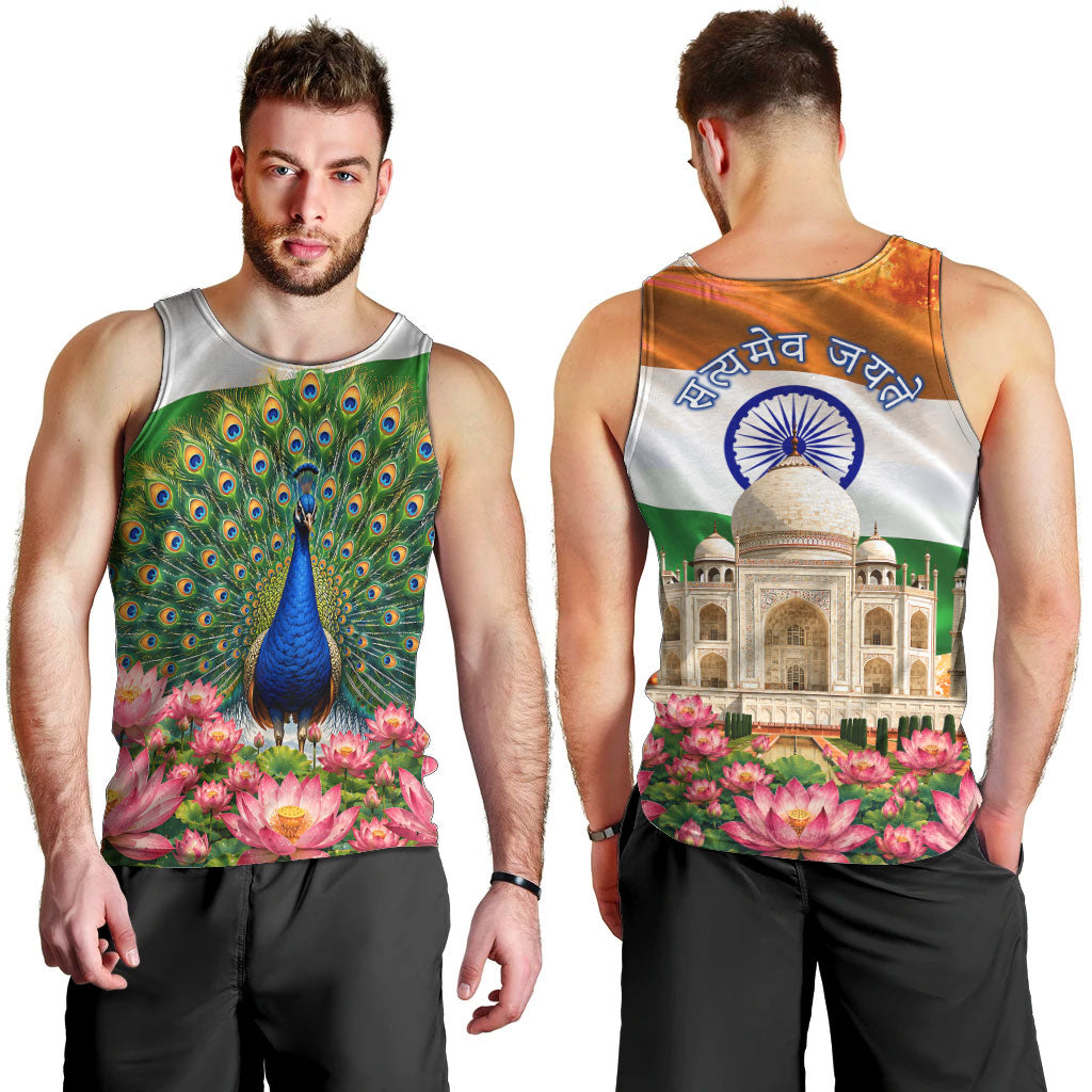 India Flag Peacock Men Tank Top Vibrant Cultural Indian Taj Mahal Lotus