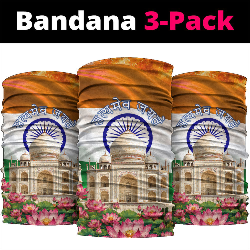 India Flag Peacock Neck Gaiter Vibrant Cultural Indian Taj Mahal Lotus