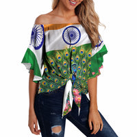 India Flag Peacock Off Shoulder Wrap Waist Top Vibrant Cultural Indian Taj Mahal Lotus