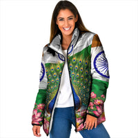 India Flag Peacock Padded Jacket Vibrant Cultural Indian Taj Mahal Lotus
