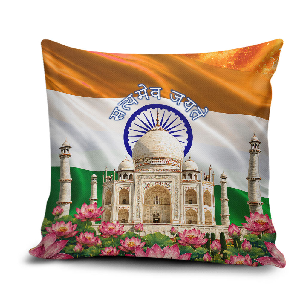 India Flag Peacock Pillow Cover Vibrant Cultural Indian Taj Mahal Lotus